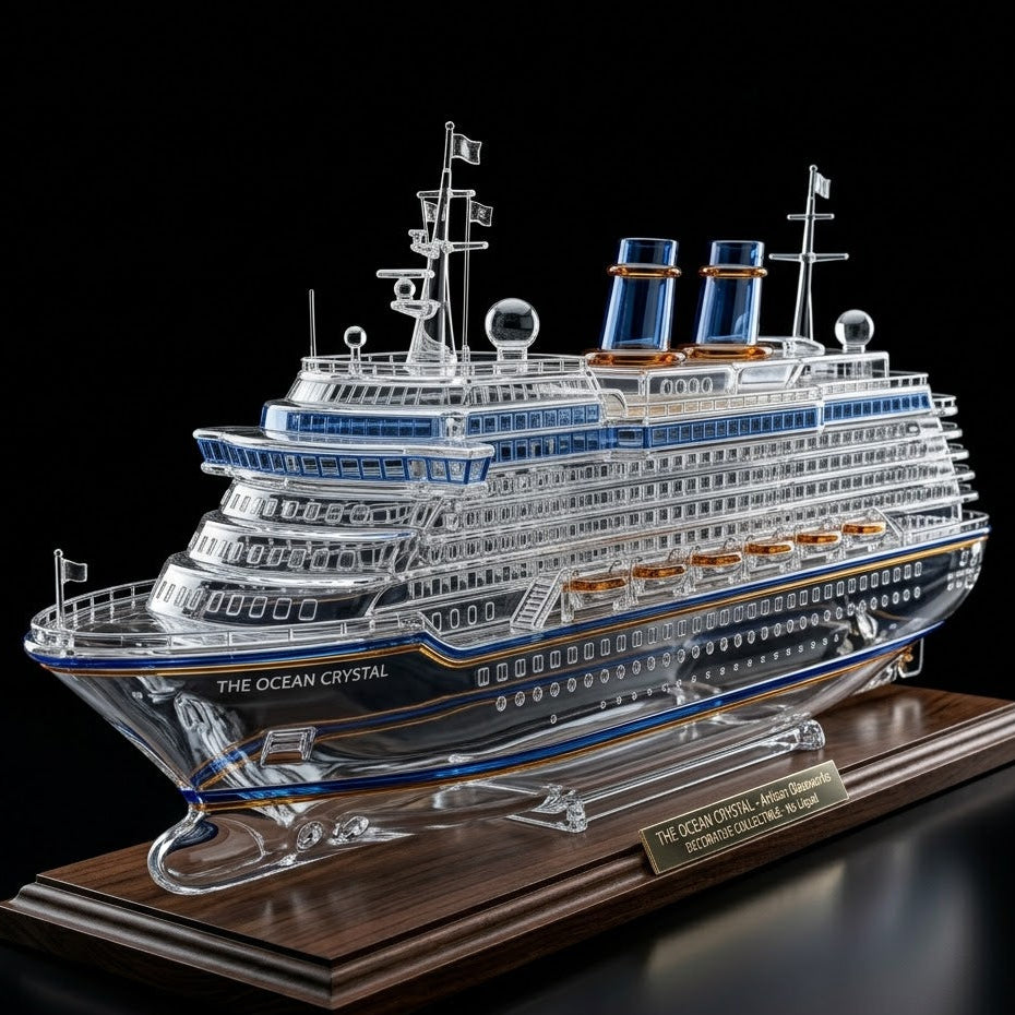 Handcrafted Crystal Glass Cruise Ship Decorative Sculpture