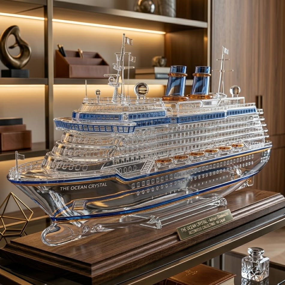 Handcrafted Crystal Glass Cruise Ship Decorative Sculpture