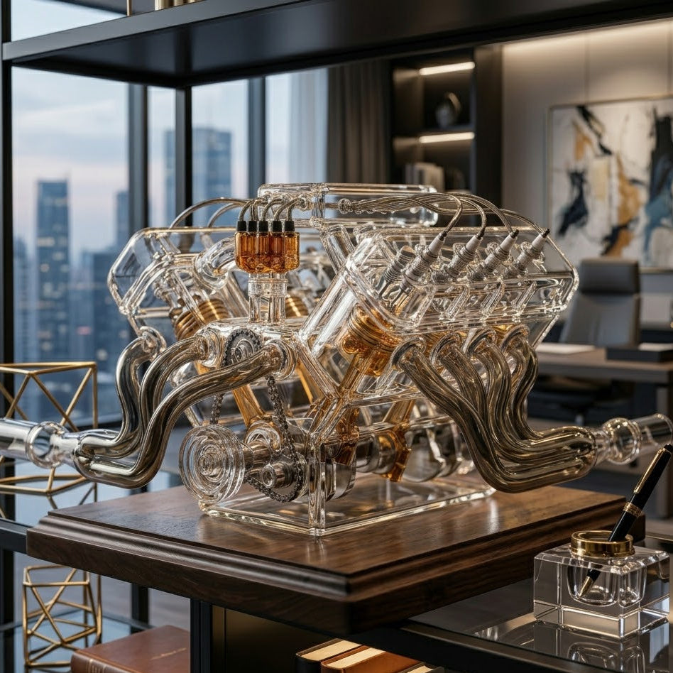 Handcrafted Crystal Glass V8 Engine Decorative Sculpture