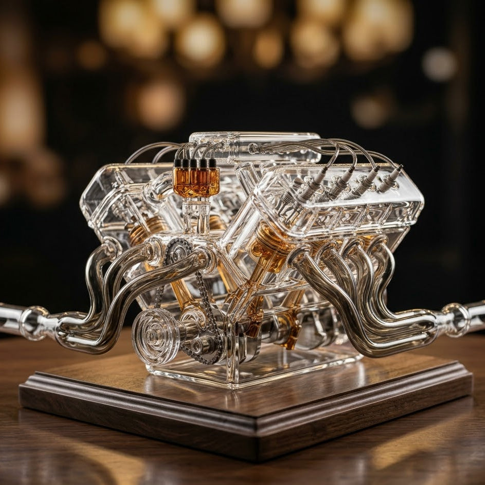 Handcrafted Crystal Glass V8 Engine Decorative Sculpture