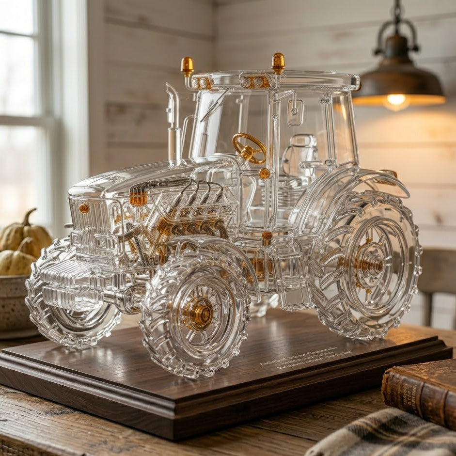 Handcrafted Crystal Glass Tractor Decorative Sculpture