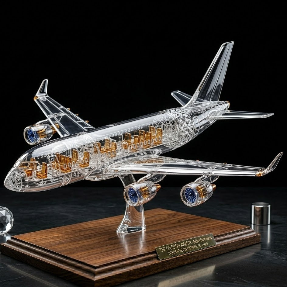 Handcrafted Crystal Glass Airplane Decorative Sculpture