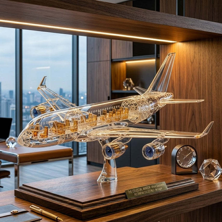 Handcrafted Crystal Glass Airplane Decorative Sculpture