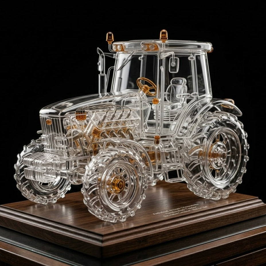 Handcrafted Crystal Glass Tractor Decorative Sculpture
